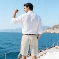 thumbnail image 4 of Nestiefly Mens Linen Cargo Shorts Summer Casual Loose Elastic Waist Drawstring Lightweight Beach Vacation Shorts with Pockets Light Gray 3XL, 4 of 4