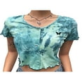 thumbnail image 3 of Women Tie-dye T-shirt Short Sleeve  Neck Butterfly Embroidery Ruffle Top, 3 of 10