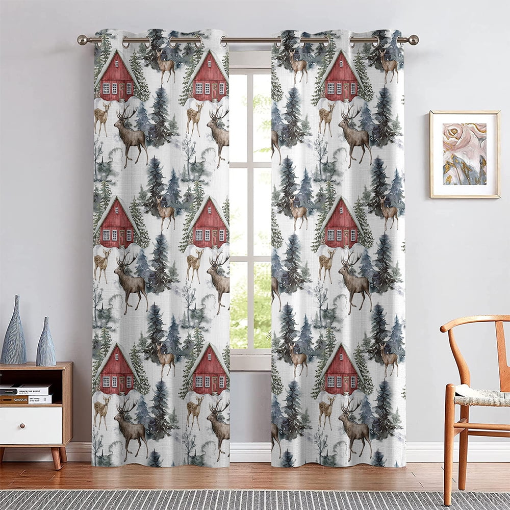 Goory Xmas Drapes Blackout Christmas Curtains Grommet Tree Print Window