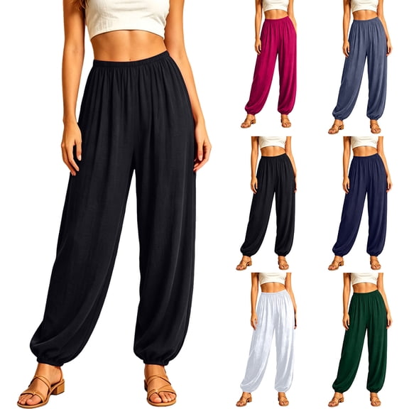Sweatpants Fall Wide Leg High Waist Casual Cropped Pant Women's Solid Summer Polyester Yoga Pajama Pants Full Length Pants Black Xl