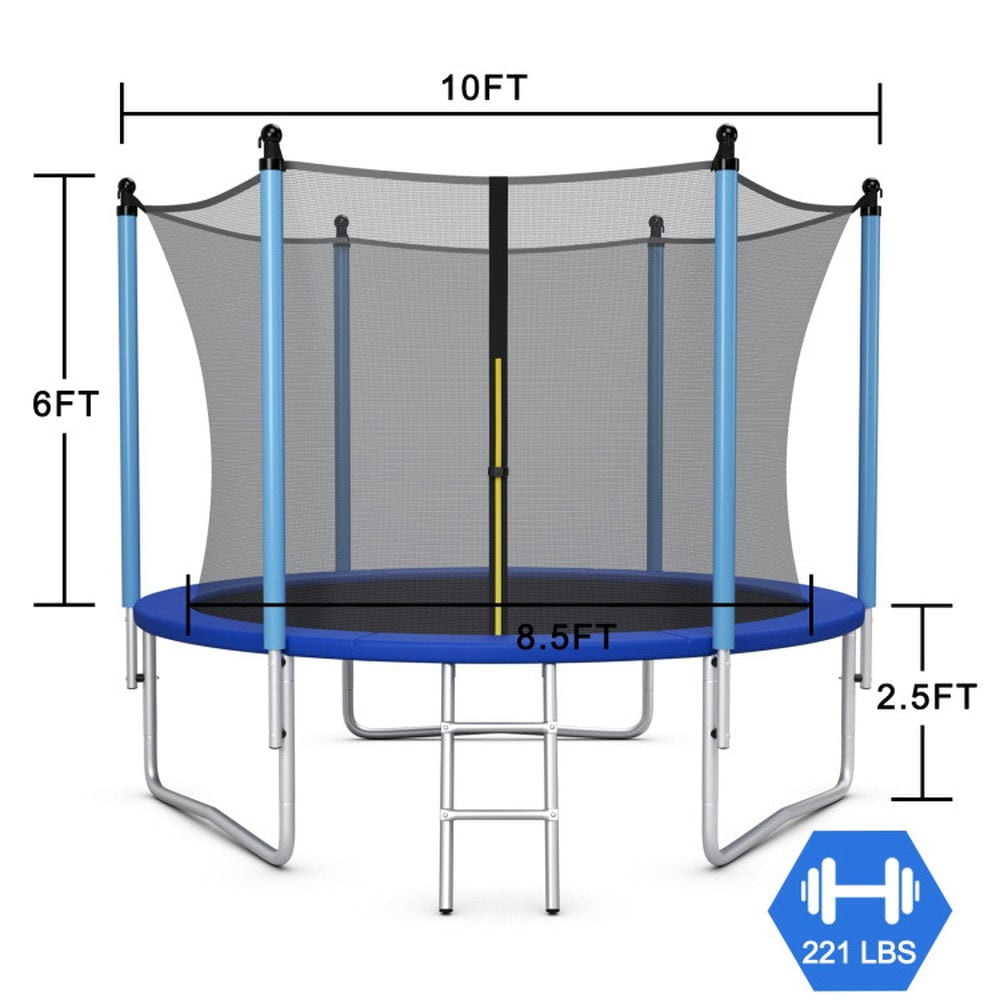 Demifill Outdoor Trampoline with Safety Closure Net, 10 Feet Trampoline with Thickened and Steady Frame, Blue