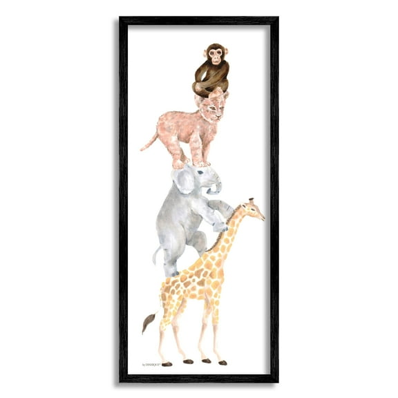 Stupell Industries Cute Stacked Jungle Savanna Animals Wildlife Standing Graphic Art Black Framed Art Print Wall Art, Design by Dishique