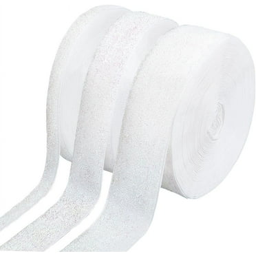 30 Yards 3 Rolls Iridescent White Glitter Ribbon 3 Size Metallic Glitter Ribbon Polyester Velour Sparkle Ribbon Sewing Trim Gift Wrapping Ribbon for DIY Crafts Wedding Party Decoration