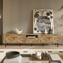 Harper & Bright Designs Farmhouse TV Stand with Drawers for 75 inch TV, Wood TV Storage Cabinet Table with Doors and Solid Wood Legs for Living Room, Natural