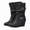 Black, variant on Women’s Slouch Mid Calf Wedge Boots, Dual Metal Buckle Ruched Faux Leather Tall Booties, Round Toe Platform Wedge Heel Casual Riding Boots