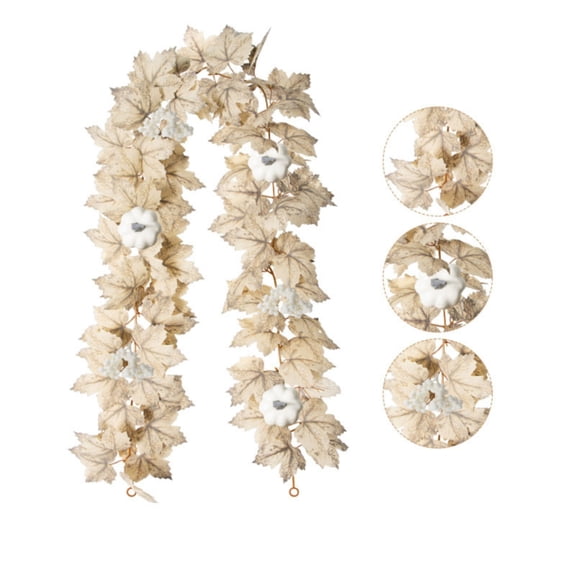 Beige Maple Leaf Farmhouse Fall Garland, Autumn Foliage Decor for Mantel Window Porch Stair Railing, Indoor Covered Outdoor Thanksgiving Halloween Home Decor, 1 PC, 5.74 Ft