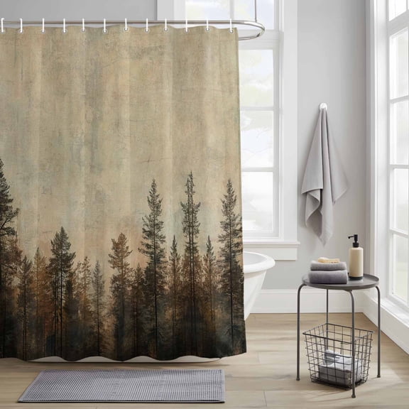 Bathroom Shower Curtain Vintage Forest Pine Tree Plant Waterproof Shower Curtains with Hooks, Retro Natural Wild Scenery Bath Curtains Bathtub Curtain Home Decor 36x72in
