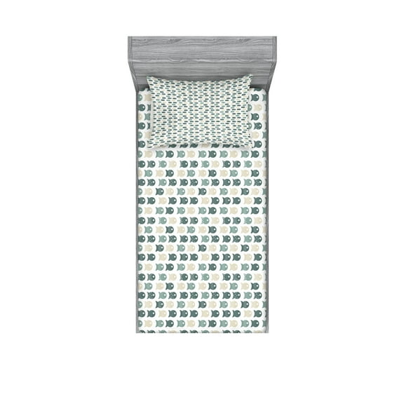 Ambesonne Fish Fitted Sheet & Pillow Sham Set, Dost and Stripes Illustration, Twinxl, Multicolor