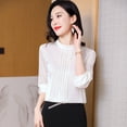 thumbnail image 5 of Blusa de seda auténtica para mujer, estilo informal, estilo vintage coreano, cuello redondo, manga larga, camisa elegante, nueva ropa de moda, 5 of 5