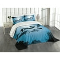 thumbnail image 3 of Ambesonne Underwater Quilted Bedspread Set 3 Pcs, Mermaid and Dolphins, Queen Size, Blue Black Petrol Blue, 3 of 5