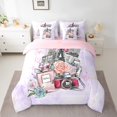 thumbnail image 2 of Castle Fairy Romantic Floral Rose Bedding Comforter Set 7 Pieces for Kids Teens,Paris Eiffel Tower Full Bedding Set Lightweight,Purple Marbling Watercolor Fitted Sheet Flat Sheet, 2 of 8