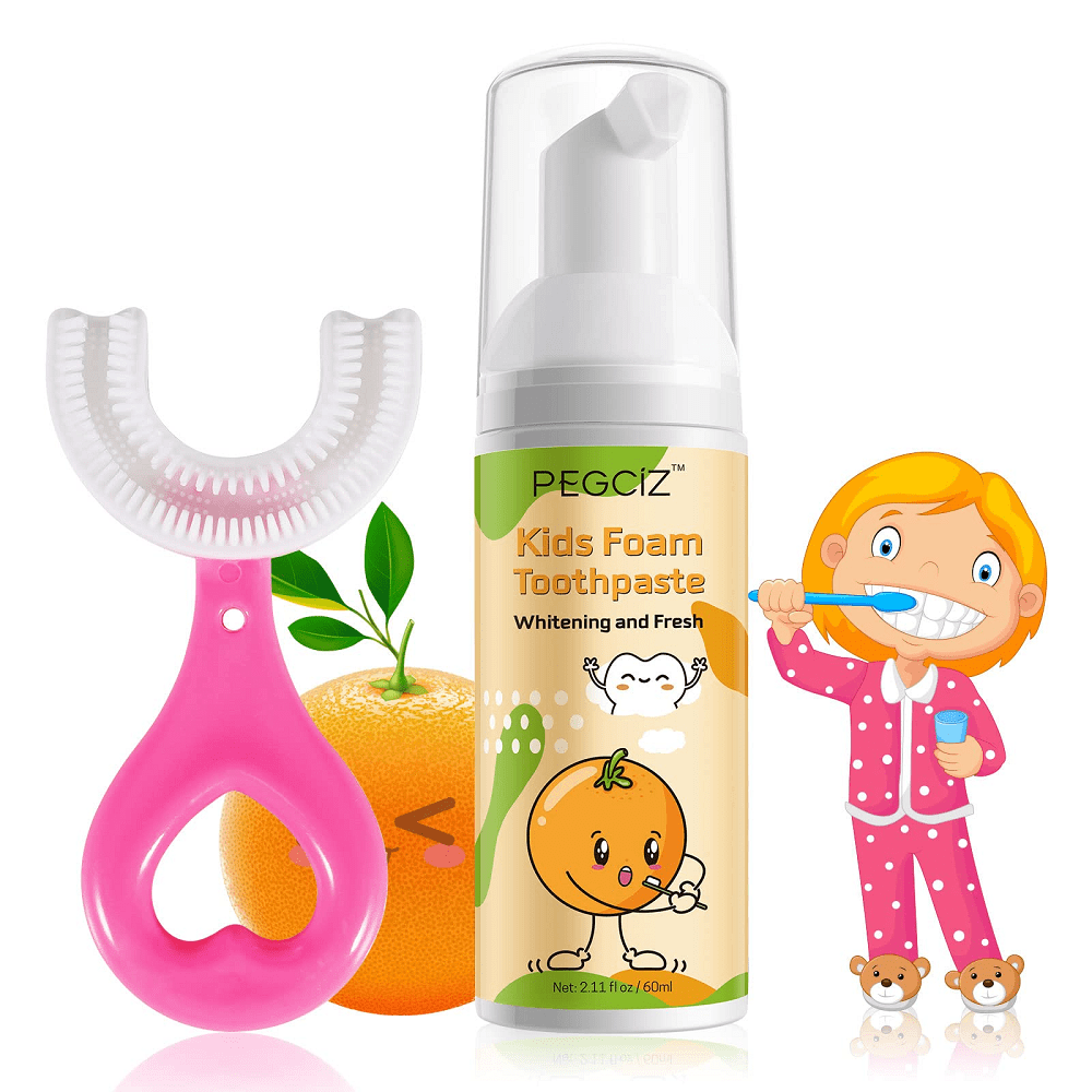 SEFUDUN Kids Foam Toothpaste with Kids Toothbrush, Anti Cavity & Low-Fluoride, Toddler Toothpaste and Toothbrush Kit for Dental Care 2.11 fl.oz - 2 Pack
