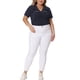 thumbnail image 2 of Agnes Orinda Blusa de Talla Grande para Mujer, Tejido Acanalado, Cuello con Corte, Nudo en la Parte Frontal, Manga Corta, Talla 1X, Azul Marino, 2 of 5