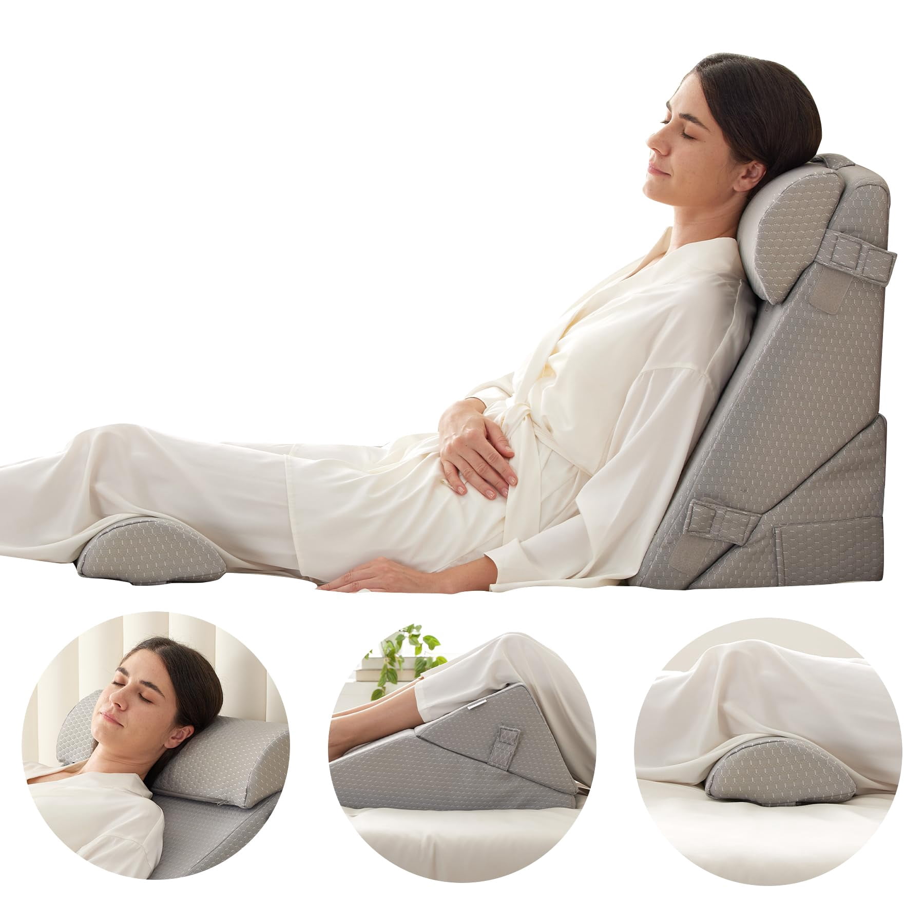 Adjustable 4pcs Bed Wedge Pillow Set  Memory Foam Pillows For Neck Leg Sleeping Sitting Up In Acid Reflux And Grey