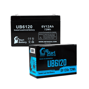 Compatible HOLOPHANE FH6 Battery - Replacement UB6120 Universal Sealed Lead Acid Battery (6V, 12Ah, 12000mAh, F1 Terminal, AGM, SLA) - Includes TWO F1 to F2 Terminal Adapters