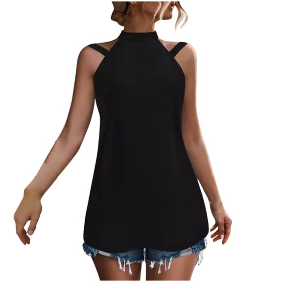 aidice Flowy Tank Tops for Women Sleeveless High Neck off Shoulder Tanks Loose Summer Fashion Daily Blouses