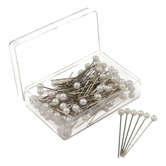 100 pieces 3.6mm Round Pearl Head Straight Sewing Pins | White