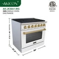 thumbnail image 6 of Akicon 36" Slide-in Freestanding Professional Style Gas Range with 5.2 Cu. Ft. Oven, 6 Burners, Convection Fan, Cast Iron Grates. White & Gold, 6 of 7