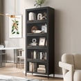 thumbnail image 2 of 76.75" Tall Iron Display Cabinet with Glass Doors, 5-Tier Steel Barister Bookcase with LED Lights for Collectibles, Modern Style Curio Cabinet for Home Living Room Office Study & Playroom - Black, 2 of 9
