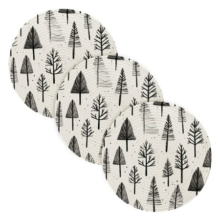 

3 Place Mat Pan Bowl Mat Teacup Mat 15x15x24 Inch Tray Mat Kitchen Pot Mat Hot Pot Mat Teapot Mat Table Protective Mat Cartoon Black Pretty Little Tree
