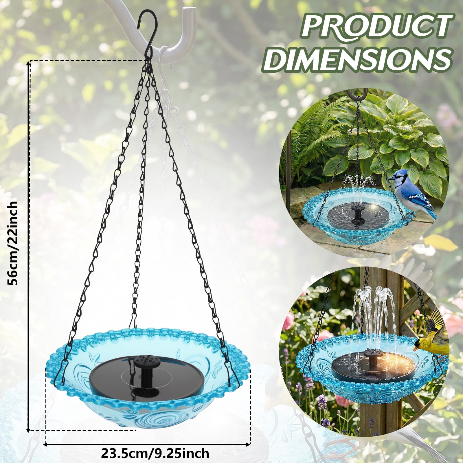 Threns Solar Cascade Hanging Bird Bath Fountain, Solar Powered Bird Bath Fountain, Hanging Birds Baths for Outdoors Garden Patio Backyard Lawn Decor