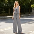 thumbnail image 5 of Quixlent Women's Striped 2 Piece Outfits Tie Front Ruffle Tank Top And Wide Leg Pants Sets Summer Casual Sleeveless Lounge Sets, 5 of 8