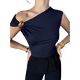thumbnail image 3 of Women'S Off the Shoulder Tops Mental Elegant Asymmetrical Dressy Top Going Out Outfits Navy M, 3 of 9