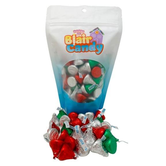 Hershey’s Milk Chocolate Kisses Christmas Edition - 1 Lb Resealable Bulk Candy Bag (approx. 100 pieces) - Chocolate Christmas Candy - Red, Silver, & Green Foil Wrapping