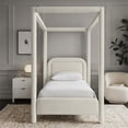 thumbnail image 4 of Bowery Hill Contemporary Cream Linen Textured Fabric Upholstered Twin Bed, 4 of 11