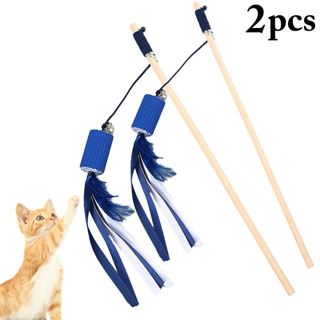 2PCS Cat Teaser Bell Paper Tube Mouse Faux Feather Cat Wand Cat Interactive Toy