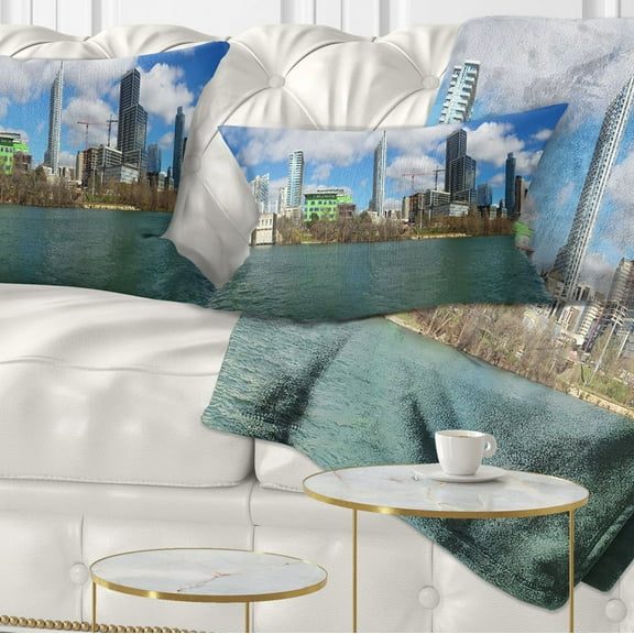 Designart Austin Skyline on Sunny Day - Cityscape Photo Throw Pillow - 12x20