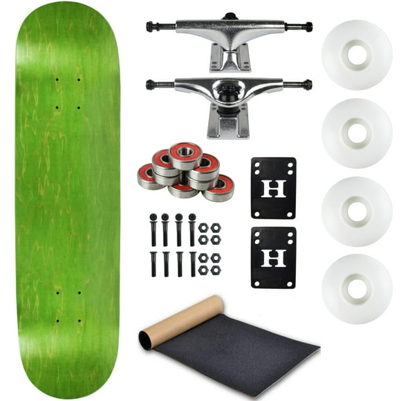 Moose Skateboard Complet Vert Tache 8.0 Pouces avec Camions Argentés et Roues Blanches