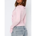 thumbnail image 4 of Women Ruffle Tie Front Cardigan Sweater Long Bell Sleeve Cropped Knit Sweater Top Pink XL, 4 of 7