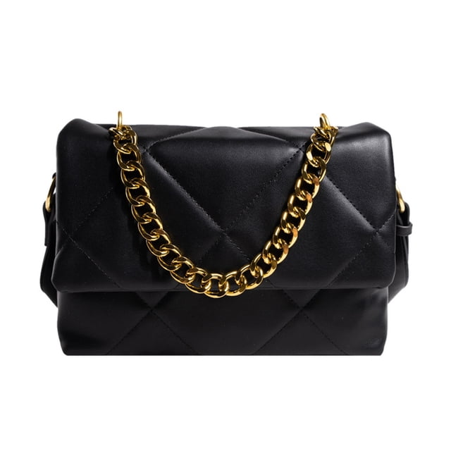 Bolso de cuero de PU femenino con diseño de rombos bordados a la moda, nuevo bolso de hombro tipo axila Joker con cadena gruesa, color negro