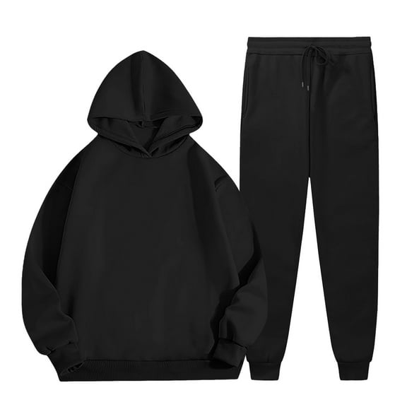 NMMUED Sweat Set Workout Sets for Women Hoodie Set Two Piece Sets for Women Fall Women's Athletic Clothing Sets, Black L