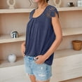 thumbnail image 3 of Blusas de Encaje para Mujer, Camisas Plisadas de Corta, Azul Oscuro, XL, 3 of 5