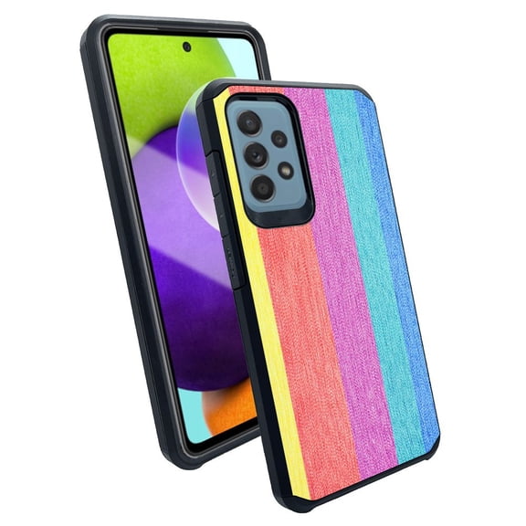 ANJ  Slim Dual Layer Shockproof Case   Tempered Glass Cover for Samsung Galaxy A52 5G - Pastel Bars