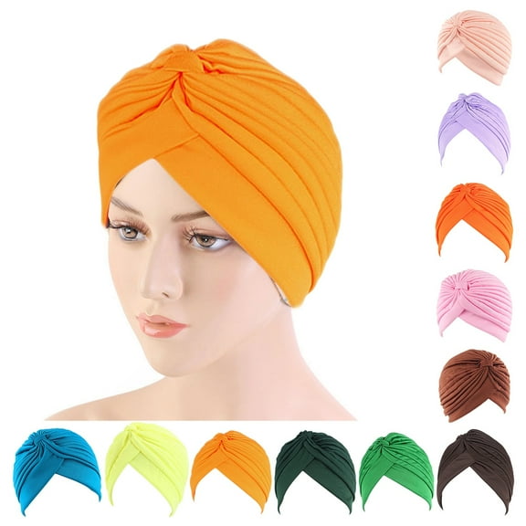 D-GROEE Stretch Pleated Turbans Fabric Turban Anti-UV Sun-proof Head Turbans Head Turbans No Brim Beanie Hat Party Turbines for Women Girls