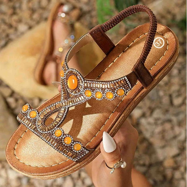 Tawop Women's Shoes Roman Flower Sandals Brown Size 38
