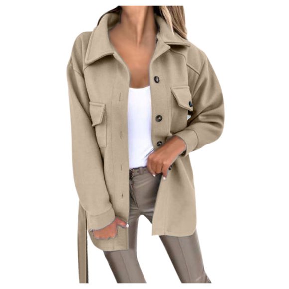2DXuixsh Winter Jacket Women Button Down Single Coat Mid Long Trench Coat With Belt Outwear Warm Winter Outdoor Windbreaker Casual Fashion Jackets Khaki Size Xl