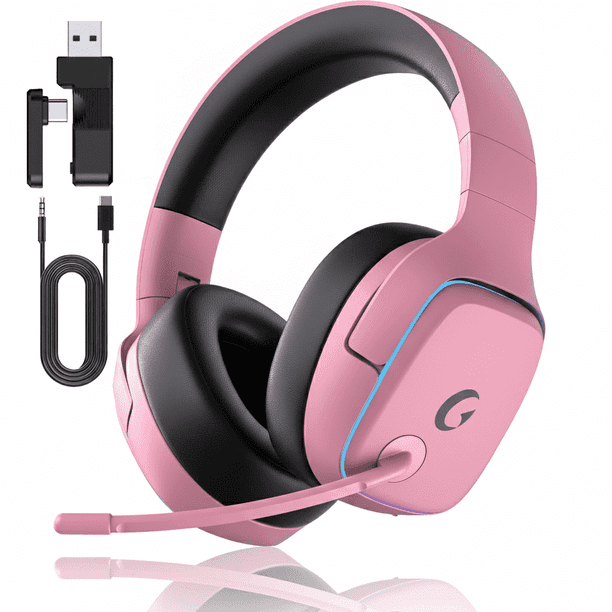 Audífonos Inalámbricos para Juegos de 2,4 GHz para PS5/PS4/PC/Switch, Audífonos Bluetooth 5.3 con Micrófono con Cancelación de Ruido, Sonido Surround 7.1, Duración de Batería de 70 H, Luces RGB, Plegables, Portátiles, Ligeros y Morados