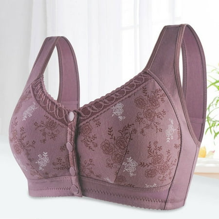 

HEVIRGO Super Soft Front Closure Bra High Elastic Sweat Absorption Print No Steel Ring Bra Brassiere for Women