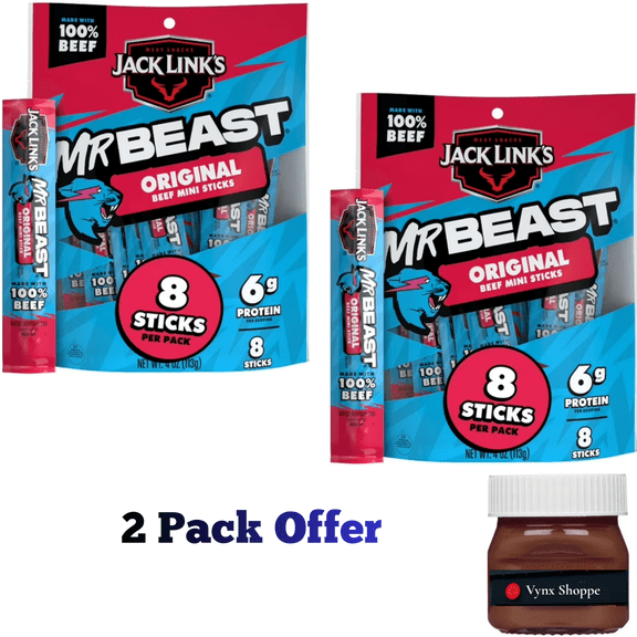 Jack Link’s x MrBeast Original Mini Beef Sticks, 4 ounce, 8 count of .5 ounce Mini Meat Sticks