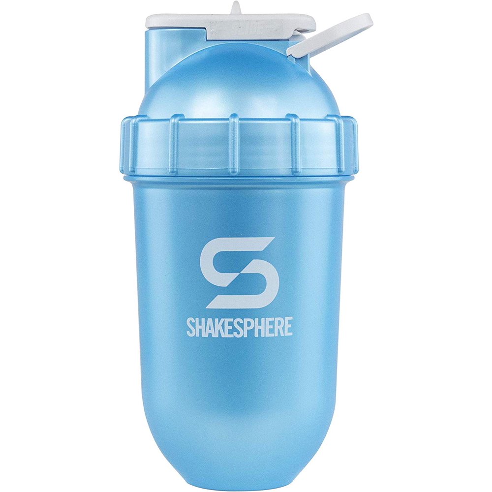 ShakeSphere Tumbler Protein Shaker Bottle, 24oz Cyan Blue with White