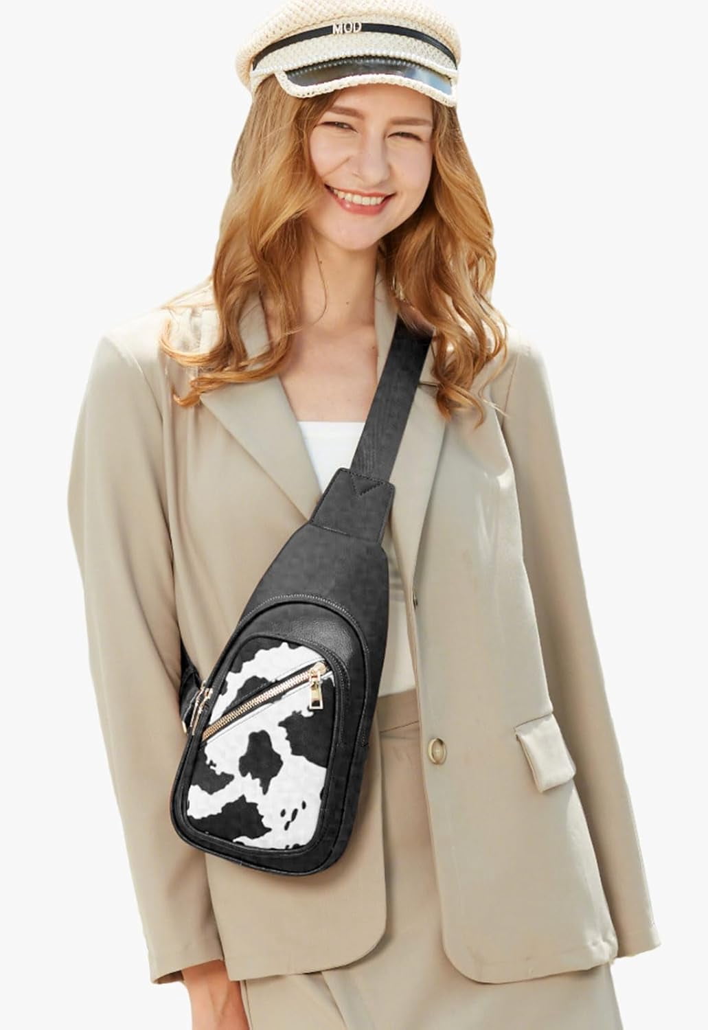 Small Sling Bag for Women, Vegan Leather Fanny Pack Crossbody Bags for Women, Chest Bag With Wide Strap