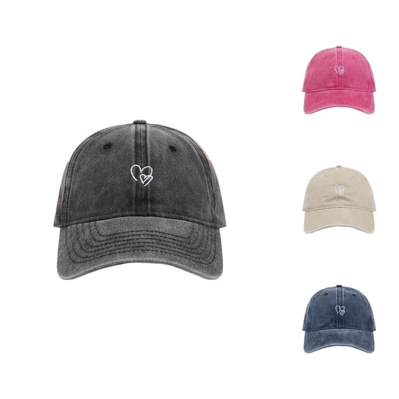 ZHOGXU Ladies Baseball Cap Love Heart Embroidered Wide Brim Retro Distressed Fashion Comfortable Summer Hat For Casual Daily Wear,Black,One Size