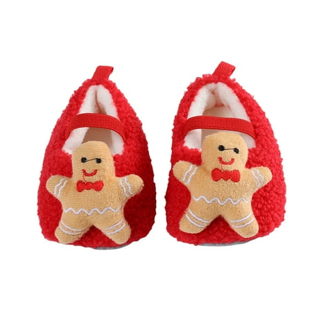 

Sunisery Baby Christmas Flat Shoes Girls Boys Booties Warm Baby Santa Claus Shoes Newborn Coral Fleece Shoes