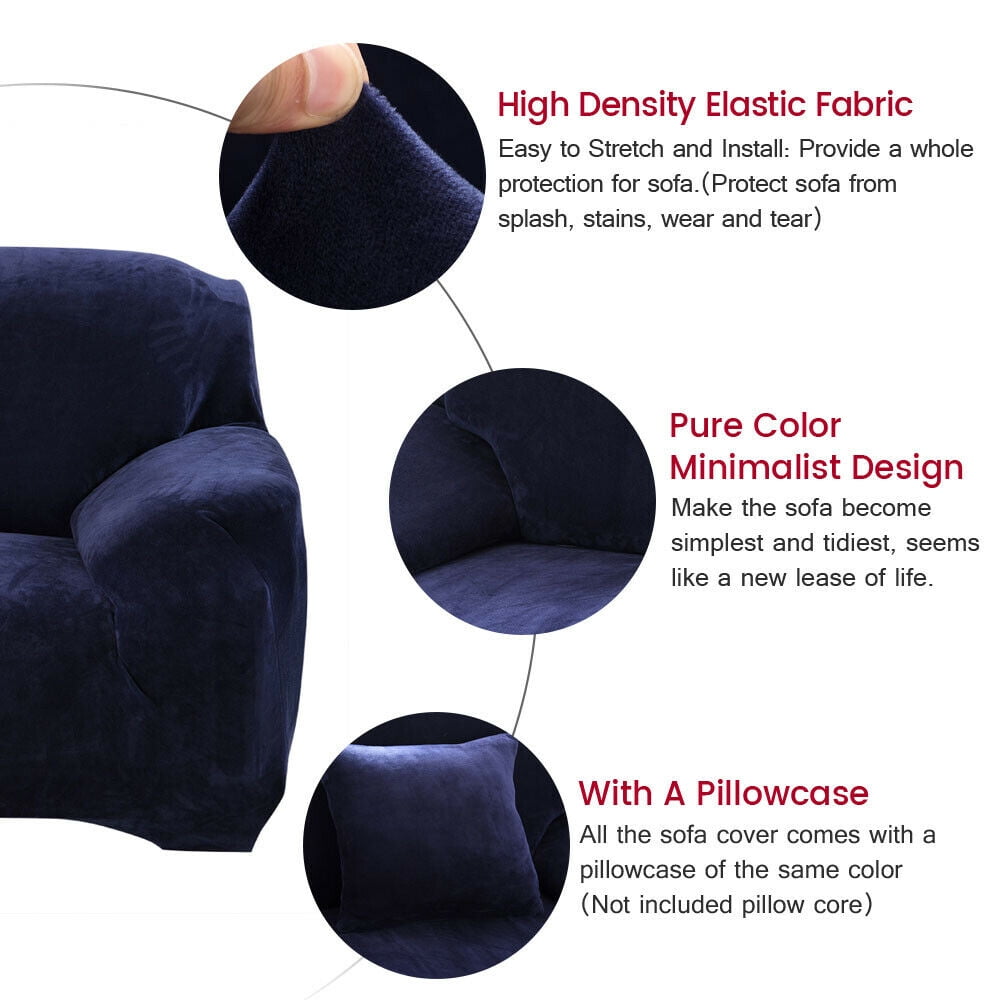TOPCHANCES Thick Plush Sofa Covers, Stretch Couch Chair Slipcover, Non Slip Furniture Protector (Loveseat Cover, Dark Blue)
