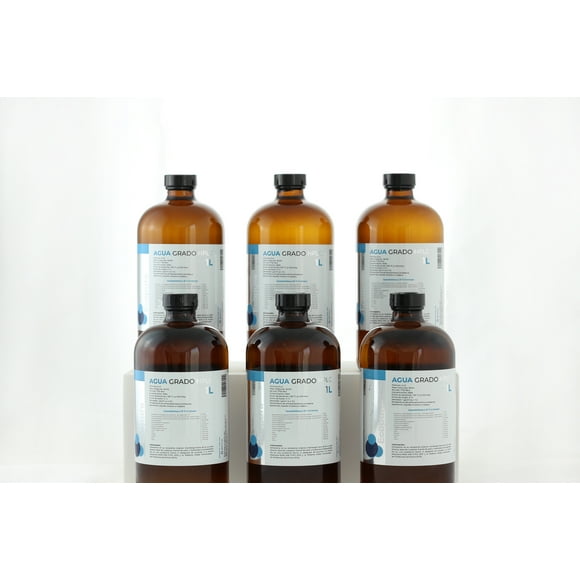 Agua Tridestilada Grado HPLC - Marca ECOPURA - 6 piezas de 1 litro cada una.