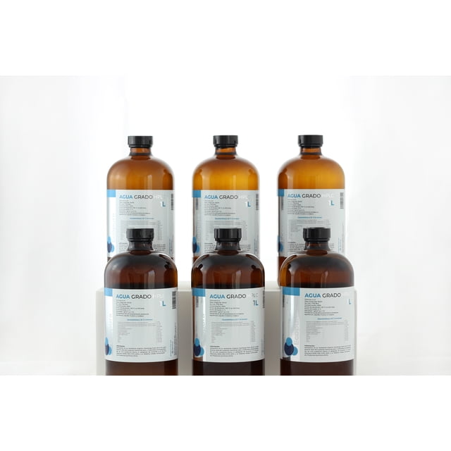 Agua Tridestilada Grado HPLC - Marca ECOPURA - 6 piezas de 1 litro cada una.